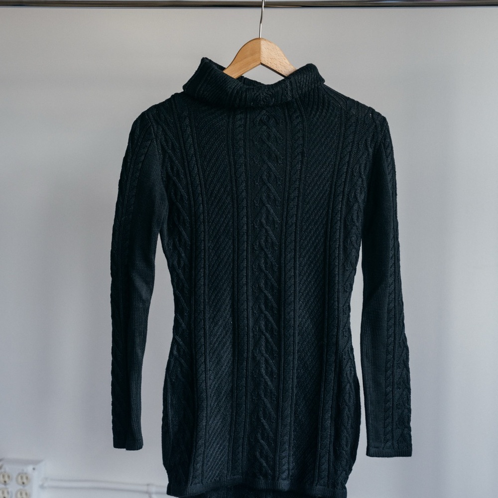 Black Cable Knit Turtleneck Sweater